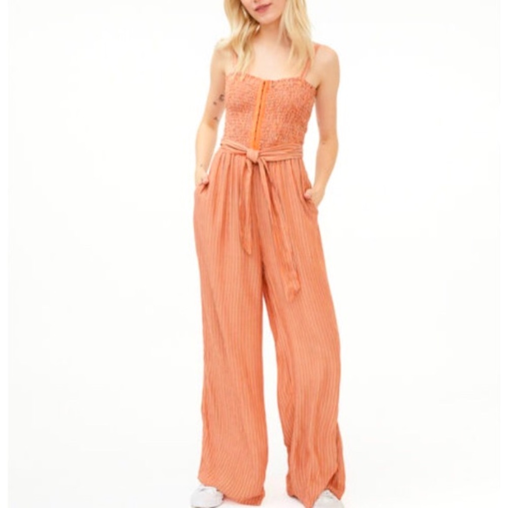 Aéropostale Stripped Smocked-Bodice Jumpsuit